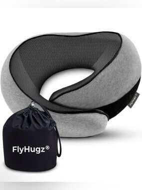 FlyHugz Gray Travel Neck Pillow with Breathable Mesh
